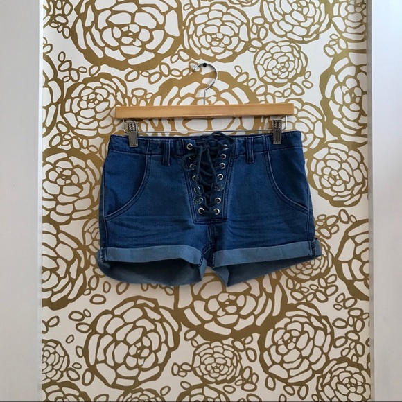 Forever 21 Pants - ✨  Forever 21 Lace Up Denim Jean Shorts Dark Wash